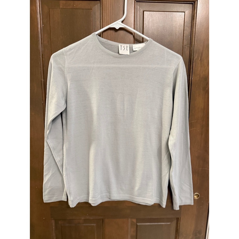 TSE Womens 100% Super Fine Wool Long Sleeve Sweater Made in Italy Light Green S